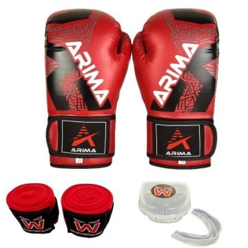 ARIMA Force Boks Eldiveni+ Boks Bandaj+ Dişlik Seti(KIRMIZI)